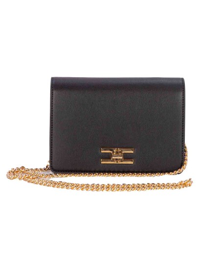 Shop ELISABETTA FRANCHI  Bag: Elisabetta Franchi shoulder bag with gold logo.
Lizard-effect synthetic material.
Metal groumette chain.
Maxi studded logo.
Front flap.
Measurements: l 14 x h 20 x d 8 cm.
Composition: 50% Polyurethane 50% Polyester.
Made in Italy.. BS03A41E2-110